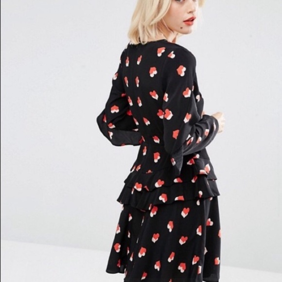 ASOS Tea Dress Ruffle Tiered Hem in Heart Print Size 4 - Picture 6 of 12